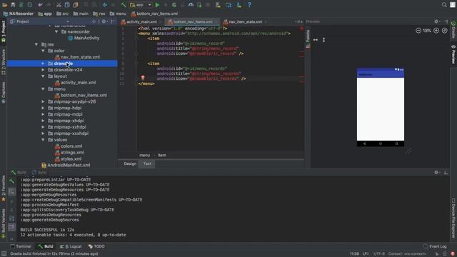 NARecorder — Gradle. AndroidManifest. Layout. Colors