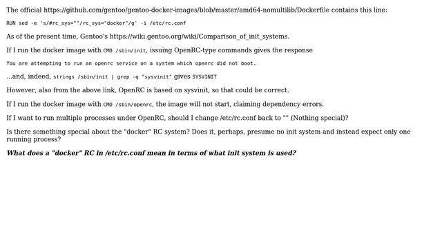 Unix & Linux: What effect does rc_sys="docker" have? смотреть онлайн