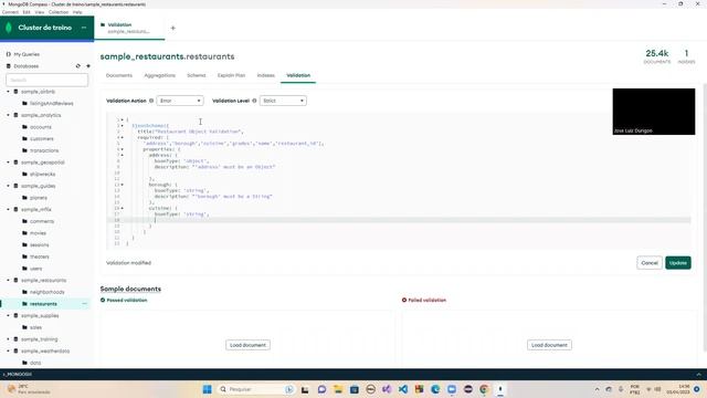 Showing how to create a Schema Validation and indexes on MongoDB Compass - PUC Campinas смотреть онлайн