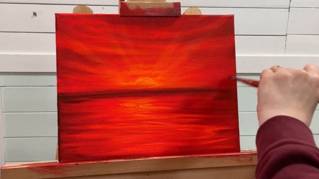 EASY! Red Sunset | Step by Step Painting | acrylic смотреть онлайн