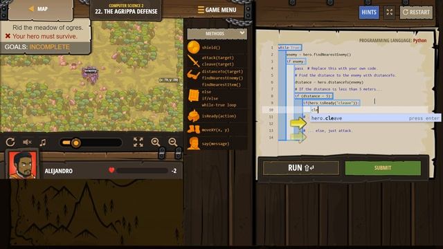 CodeCombat - Level 22 The Agrippa Defense Computer Science 2 Python with Answers смотреть онлайн