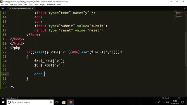"Call by value" and "call by reference" program in php смотреть онлайн