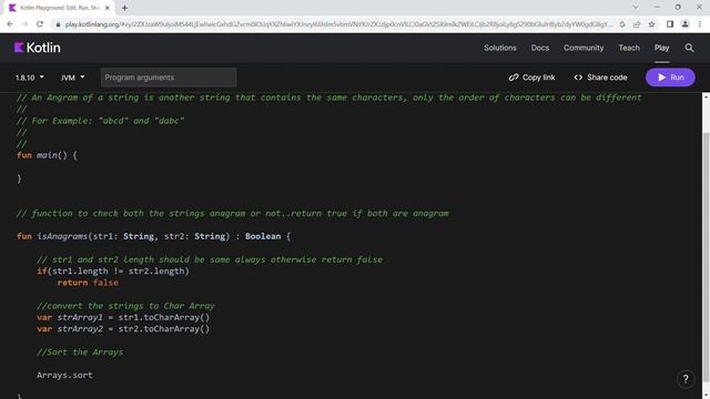 Anagram Strings program in Kotlin | Strings | Kotlin | Data structures смотреть онлайн