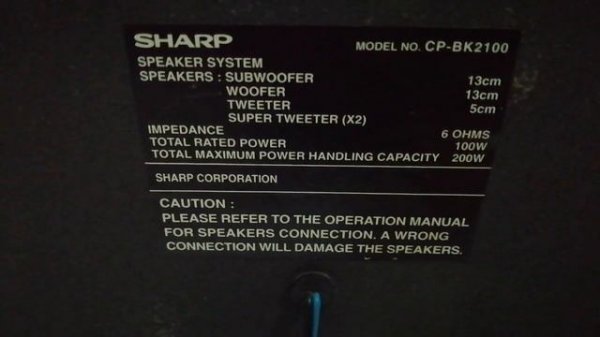 ลำโพง ซาร์ป SHARP SPEAKER CP-BK2100 ลำโพง SHARP MINI COMPONENT SYSTEM มีดอกลำโพง5ดอก ใช้ได้ปรกติ