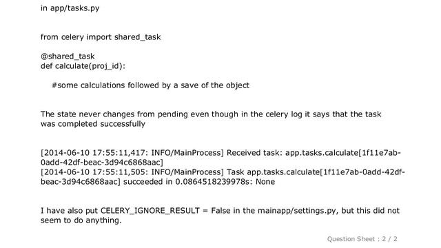 Django : Celery task state always pending смотреть онлайн