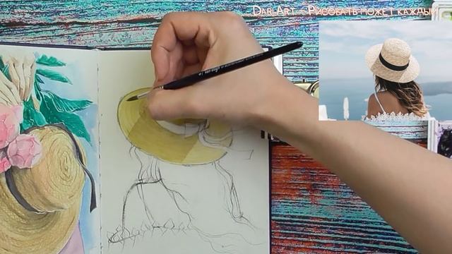 Рисуем акварелью девушку в соломенной шляпке! #Dari_Art смотреть онлайн
