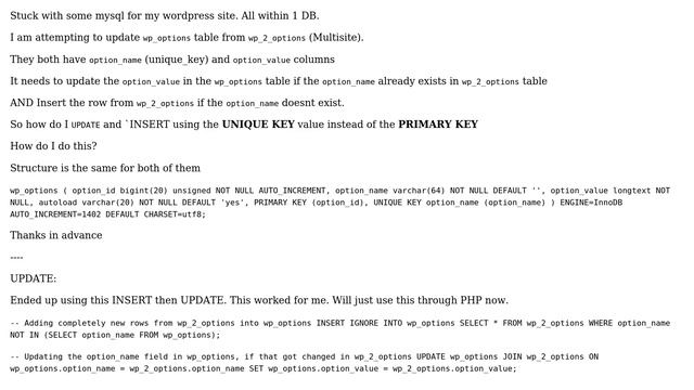 Wordpress: WordPress and SQL - Update and Insert from another table if column value doesn't exist смотреть онлайн