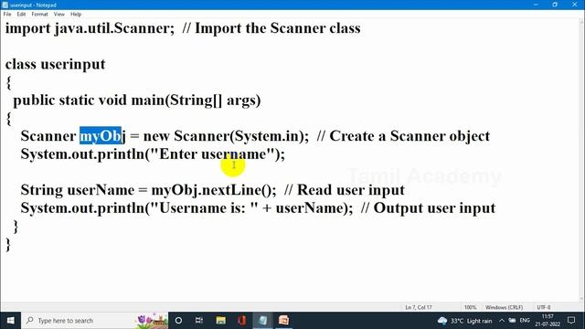 Learn Java | Java User Input | Part - 8 | தமிழ் அகாடமி смотреть онлайн