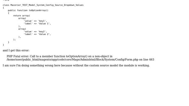 Magento: System configuration custom source model error смотреть онлайн