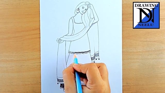 How To Draw Girl Wearing Sharara Dress || Pencil Sketch For Beginner || Easy Drawing || Girl Drawin