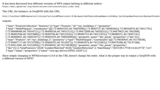 GIS: Geoserver's JSON axis order and WFS versions смотреть онлайн