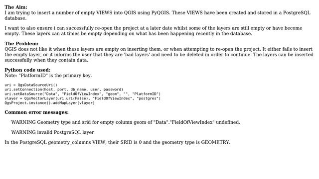 GIS: Insert empty VIEWS into QGIS from PostgreSQL using PyQGIS смотреть онлайн