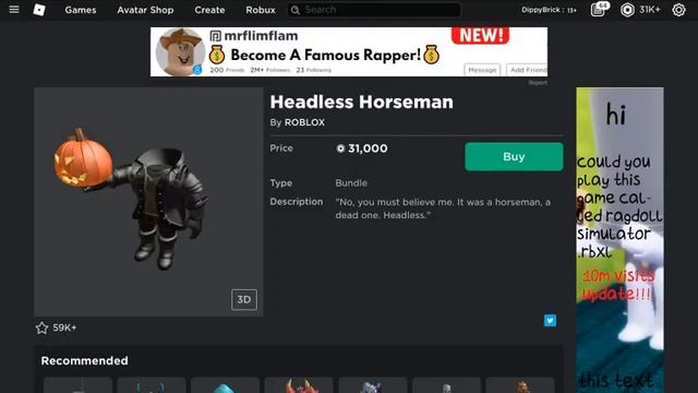 Buying the headless horseman package in Roblox for 31k Robux смотреть онлайн