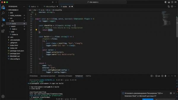 Настройка Vite проекта для WebAssembly C