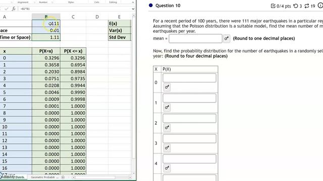 Excel Sheet   Poisson Distribution