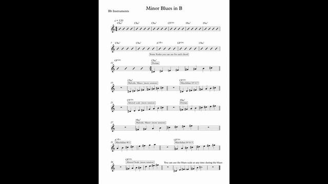 Easy B Minor Blues Backing Track 120bpm GUITAR SAX PIANO FLUTE.../ Base Para Tocar Blues Si Menor