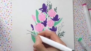 Как нарисовать открытку с 8 марта. БУКЕТ ВЕСЕННИХ ЦВЕТОВ МАРКЕРАМИ
