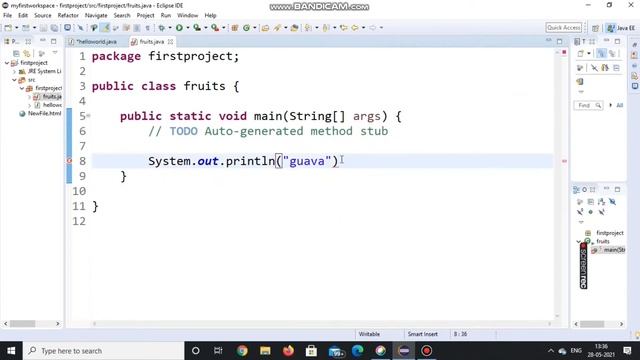 Writing first program in java | Printing fruits name in java | Printing messages in java in Eclipse смотреть онлайн