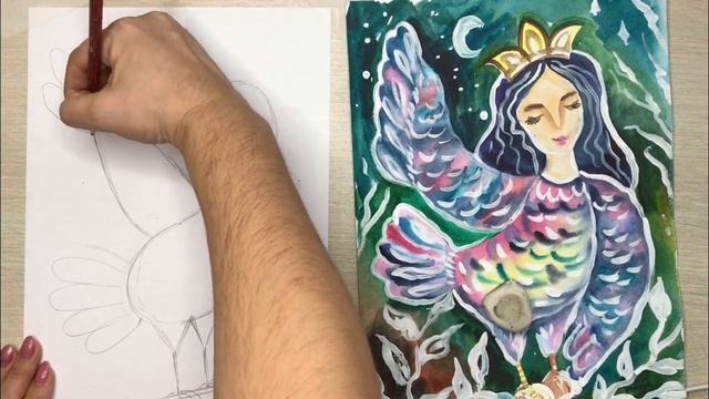 Рисуем карандашом птицу Сирин смотреть онлайн