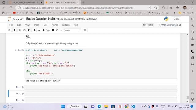 Q.Python | Check if a given string is binary string or not in Python || Hindi || смотреть онлайн