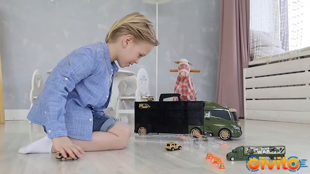 Автовоз 59 см, набор из 4 машинок, 1 автобуса, 1 вертолета, 1 фуры и 12 дорожных знаков G205-011 смотреть онлайн