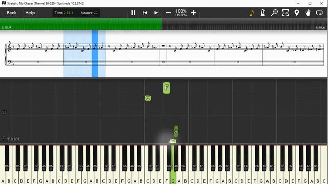 Straight, No Chaser (Theme x12) Synthesia 80-220 [For Jazz Player] solfège смотреть онлайн