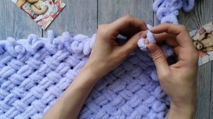 Обвязка пледа косичкой. Ализе Пуффи