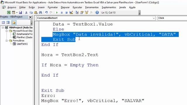 DATA e HORA AUTOMÁTICA em Textbox Excel VBA e Salvar para Planilha Corretamente смотреть онлайн