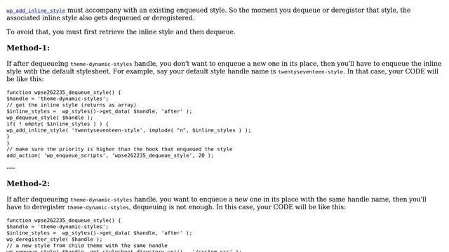 Wordpress: Dequeue only stylesheets but not inline style added using wp_add_inline_style смотреть онлайн