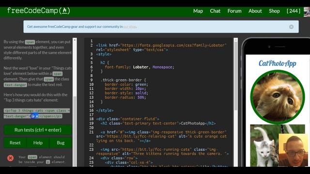 Use Spans for Inline Elements, freeCodeCamp Bootstrap Review, lesson 11 смотреть онлайн