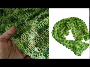 Стильный шарф-палантин спицами из двух видов пряжи