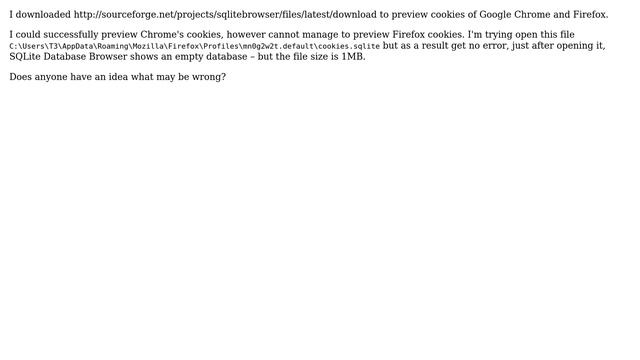 SQLite Database Browser fails to open Firefox cookie database смотреть онлайн