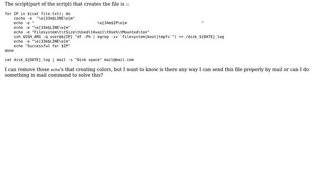Unix & Linux: How to convert a colored file to mail readable in bash? смотреть онлайн