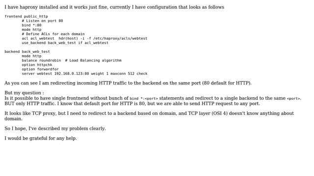 HAproxy redirect all HTTP requests from single frontend to single backend (multiple ports) смотреть онлайн