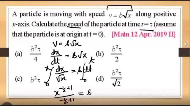 A particle is moving with speed v = b root x along positive x-axis. Calculate speed of the particle смотреть онлайн