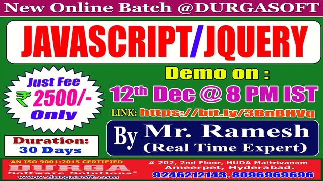 JAVASCRIPT/JQUERY Online Training @ DURGASOFT смотреть онлайн