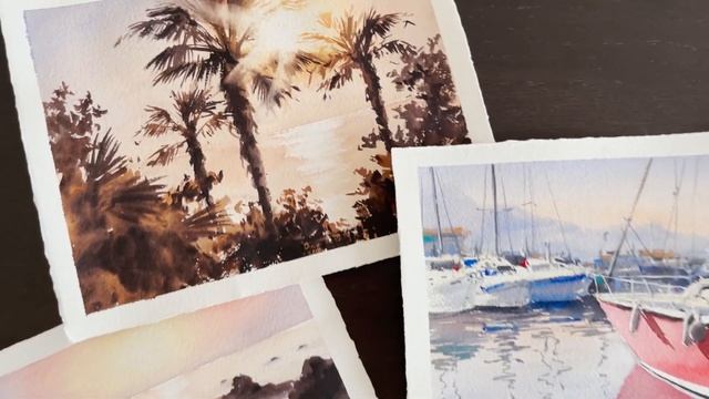 Рисуем море, волны, небо и пальмы | Морские пейзажи акварелью | Пошаговые видеоуроки для начинающих смотреть онлайн
