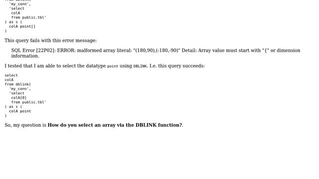 Databases: How do you select "array"-type columns via the DBLINK function? смотреть онлайн