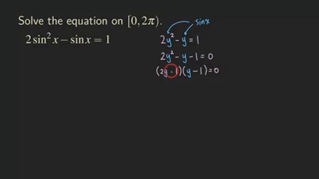 Solving Trigonometric Equations: 2sin^2x - sin x = 1, Quadratic Form by Factoring смотреть онлайн