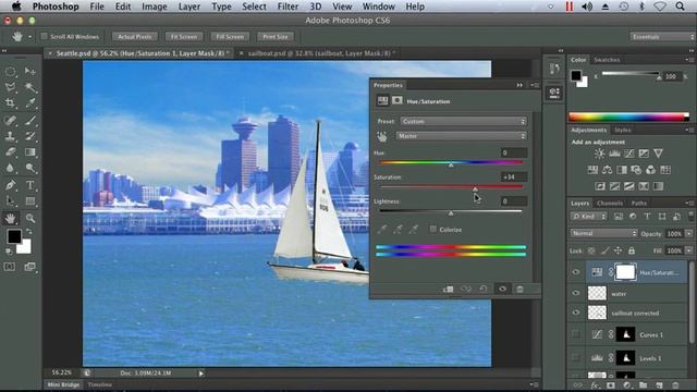 Working with a Hue Saturation Adjustment Layer - Adobe Photoshop CS6 Tutorial смотреть онлайн