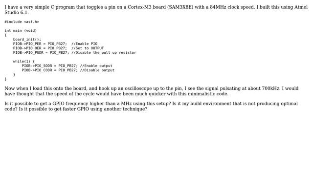 Electronics: Faster IO on ARM Cortex-M3 (Sam3x8e) than PIO_SODR and PIO_CODR? (2 Solutions!!) смотреть онлайн