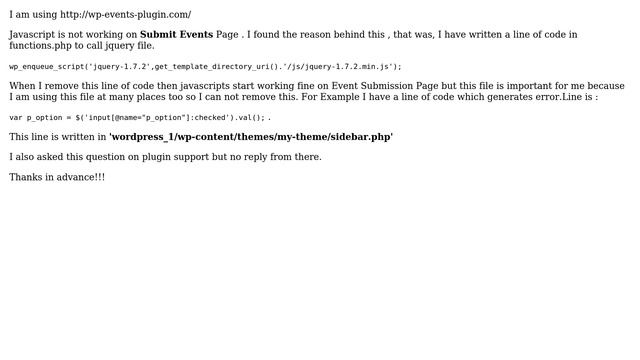 Wordpress: javascript is not working on Event Submission? смотреть онлайн