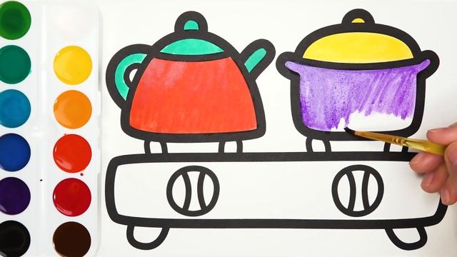Drawing and Coloring Kitchen Equipment for Kids | Рисование и раскраска Плита и Сковорода для детей смотреть онлайн