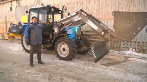 Совместная навеска погрузчика TURS-1500М, отвала КО-4, щетки МК-2,0 на тракторе Беларус. Обзор