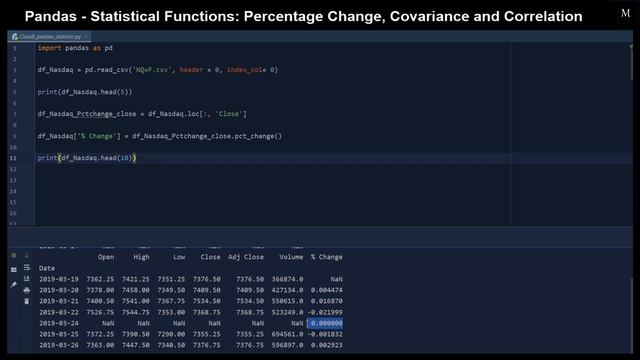 Python Tutorial: Learn Statistical in Pandas-Percentage Change, Covariance, Correlation in 7 Minute смотреть онлайн