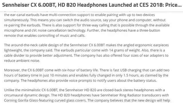 Sennheiser CX 6 00BT, HD 820 Headphones Launched at CES 2018 Prices, Features [ tech ] смотреть онлайн