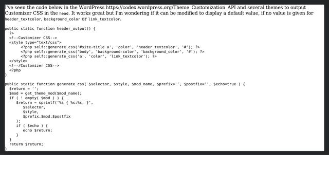 Wordpress: Customizer: Output default value in Customizer CSS смотреть онлайн