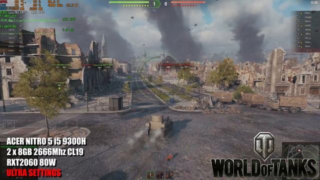 ACER Nitro 5 16GB i5 9300H RTX2060 80W World of TANK Ultra Max High Settings смотреть онлайн