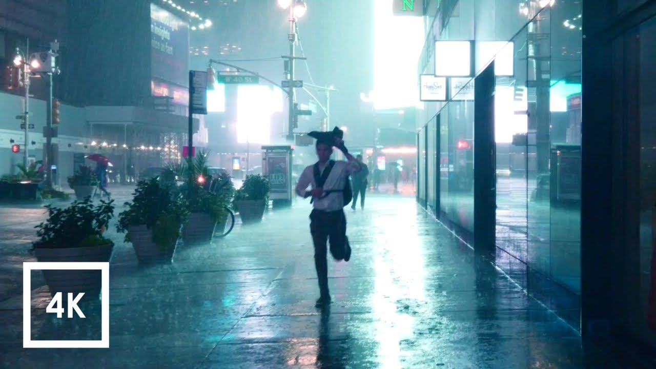 Walking in Heavy Thunderstorm at Night in NYC (Umbrella Binaural 3D Rain Sounds) ASMR 4K смотреть онлайн