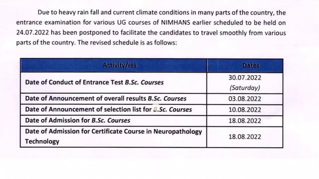 BSc Nursing Ll NIMHANS Exam Date Postponed Ll Hallticket Download Ll